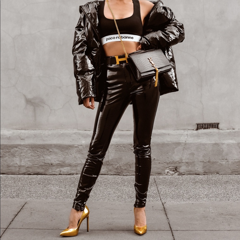 ❤️'HARIDAN' BLACK PATENT STRETCH VINYL PANTS